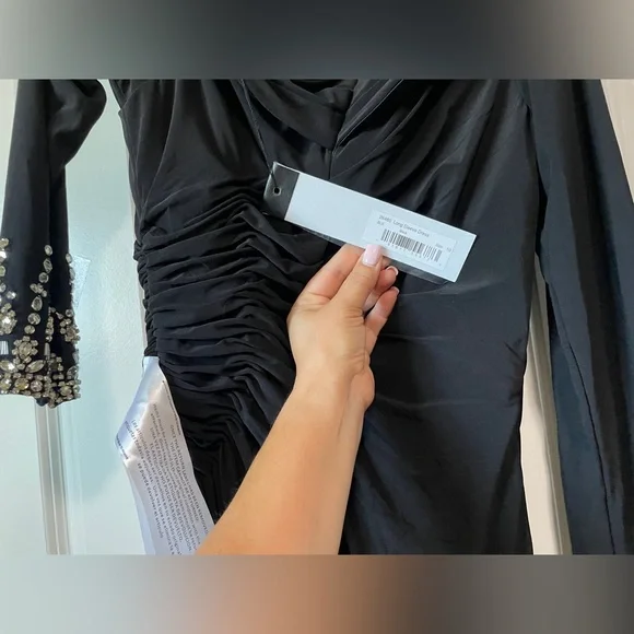 Mac Duggal Women's leena Foldover Long Sleeve Jeweled Midi Dress - Picture 13 of 14